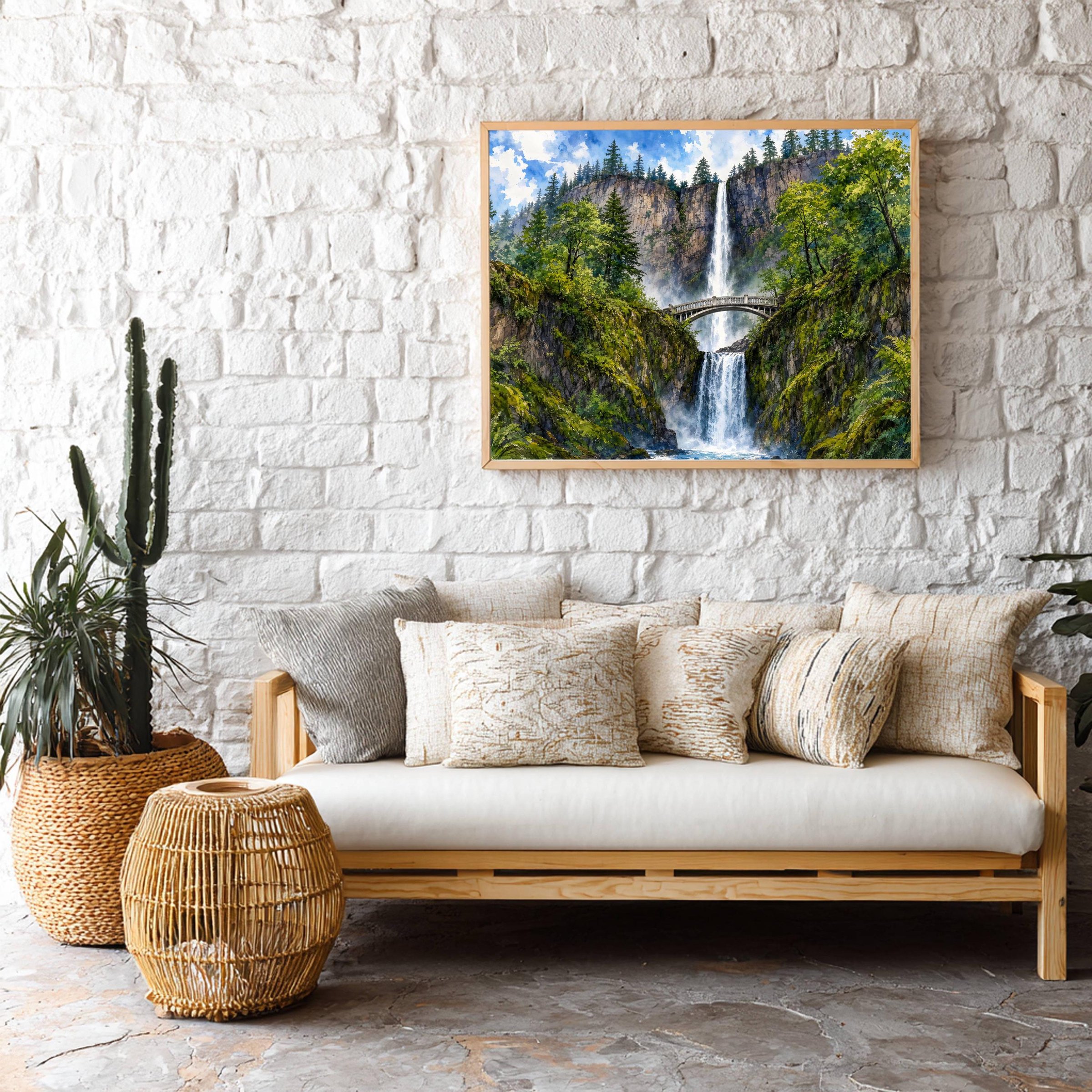 Multnomah Falls Benson Bridge Oregon Watercolor Print: USA Travel Art Poster - Image 9