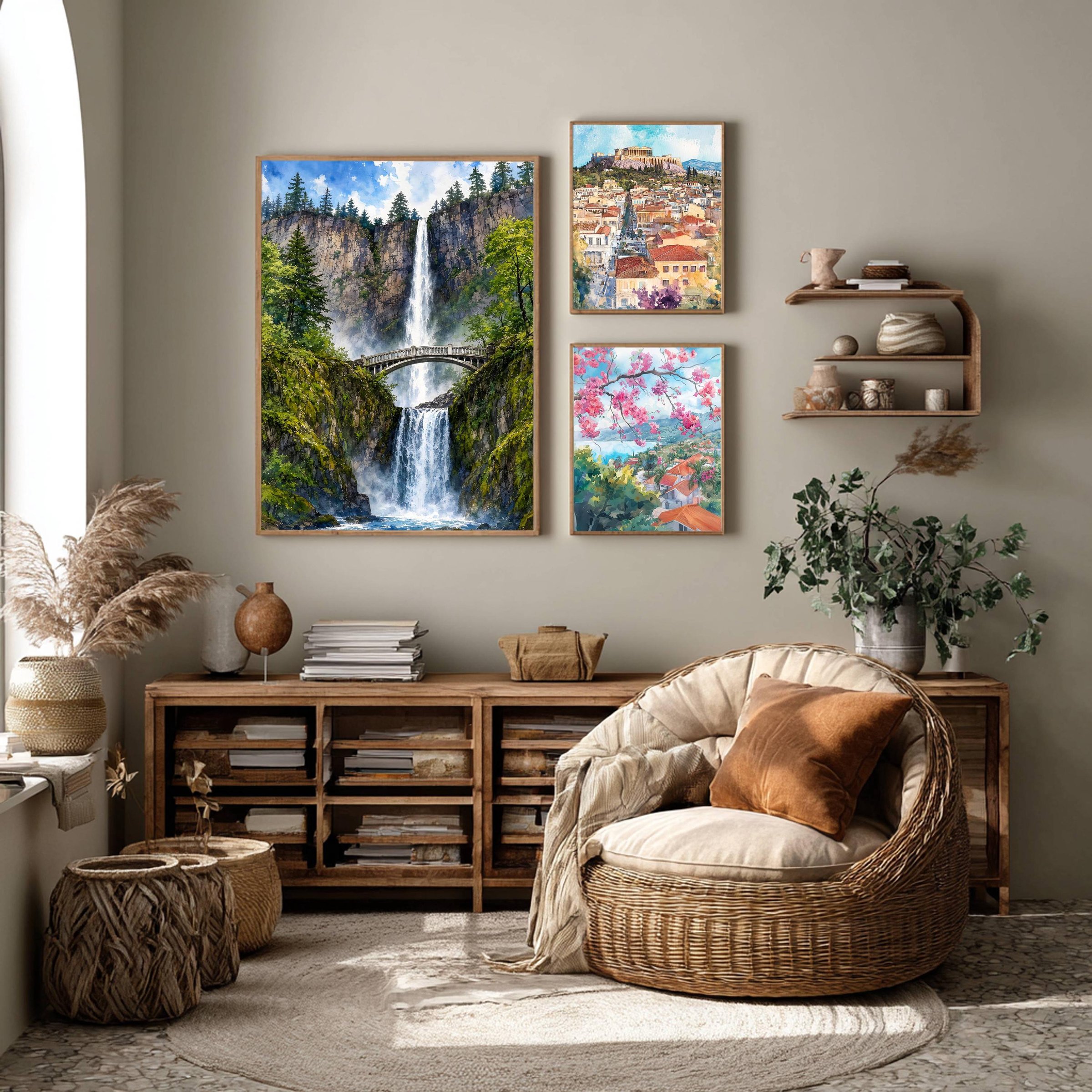 Multnomah Falls Oregon Watercolor Print: Benson Bridge USA Travel Art Poster - Image 10