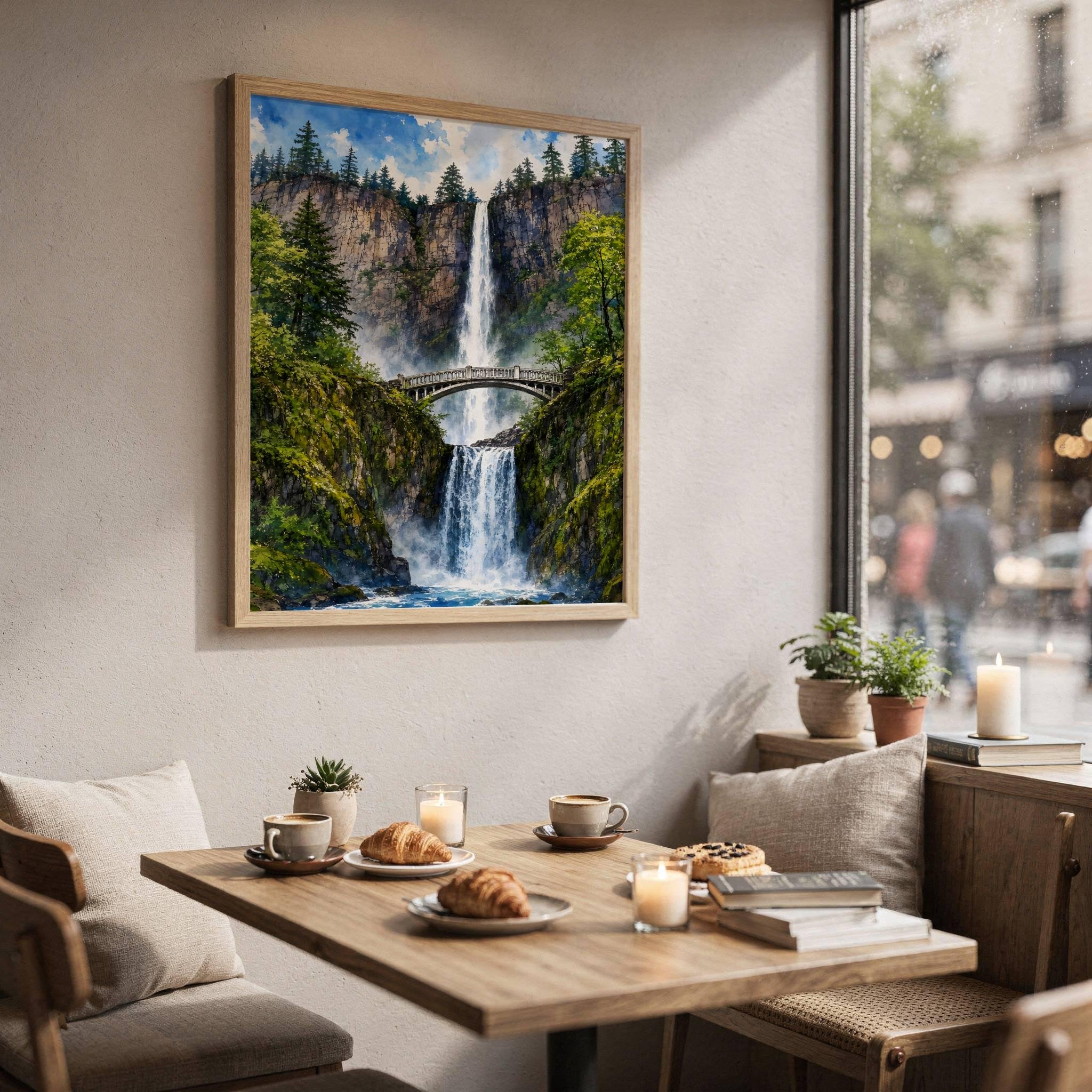 Multnomah Falls Oregon Watercolor Print: Benson Bridge USA Travel Art Poster - Image 3