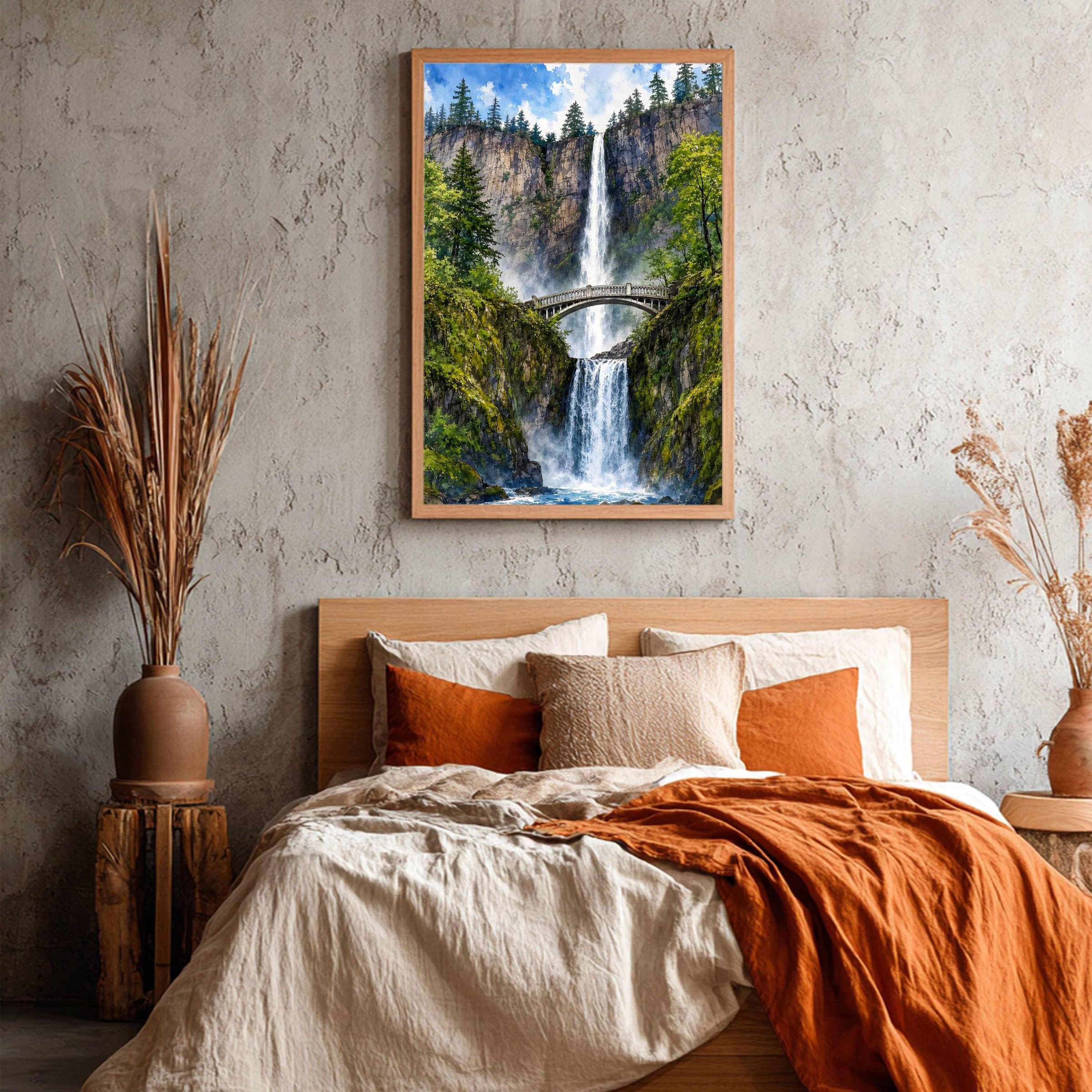 Multnomah Falls Oregon Watercolor Print: Benson Bridge USA Travel Art Poster - Image 4