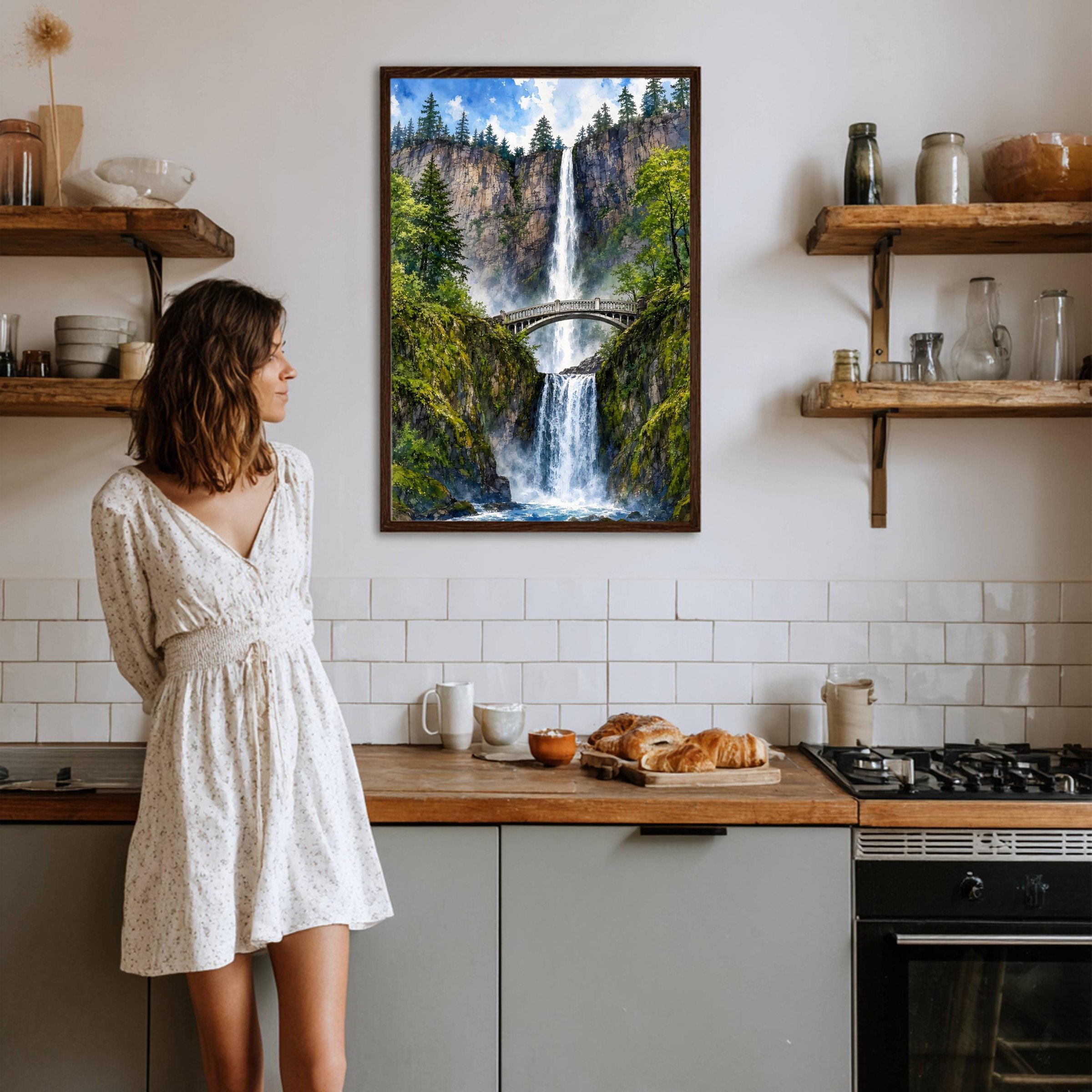 Multnomah Falls Oregon Watercolor Print: Benson Bridge USA Travel Art Poster - Image 5