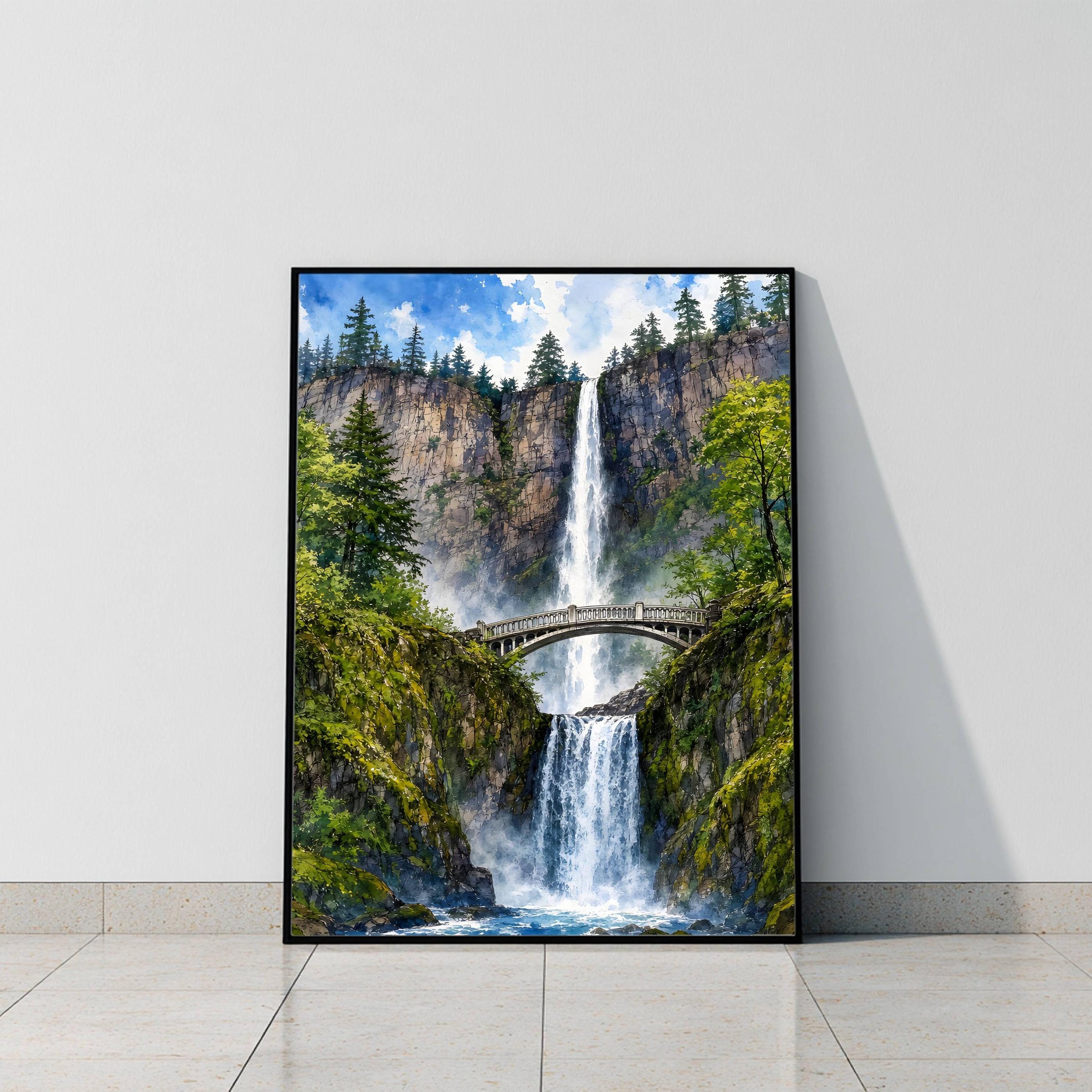 Multnomah Falls Oregon Watercolor Print: Benson Bridge USA Travel Art Poster - Image 6