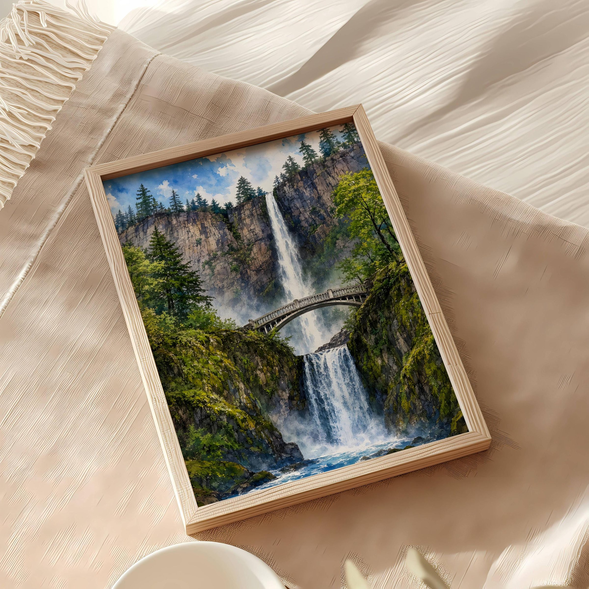 Multnomah Falls Oregon Watercolor Print: Benson Bridge USA Travel Art Poster - Image 8