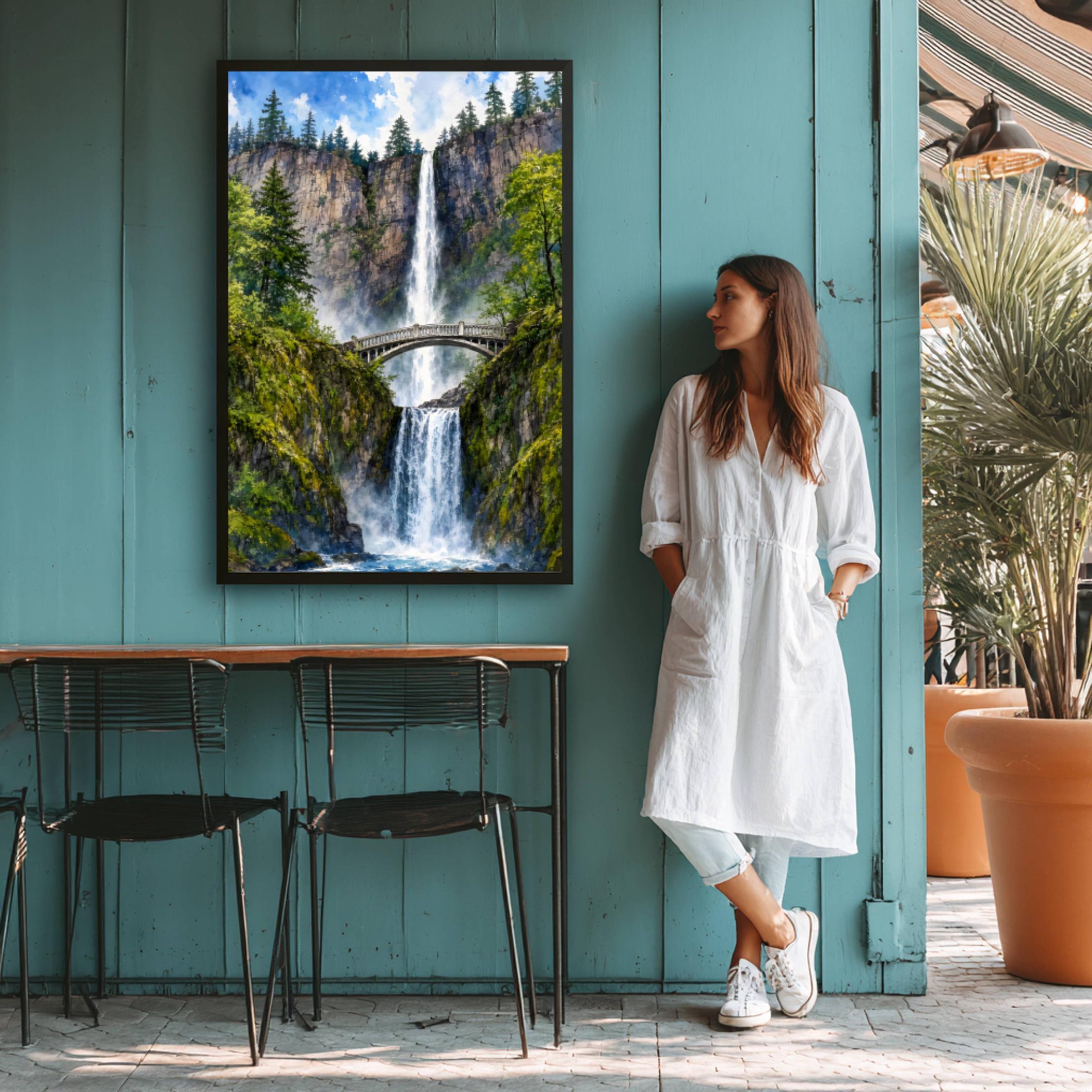 Multnomah Falls Oregon Watercolor Print: Benson Bridge USA Travel Art Poster - Image 9