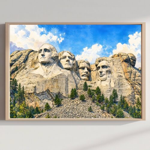 Mount Rushmore Black Hills South Dakota Watercolor Print: USA Travel Art Poster