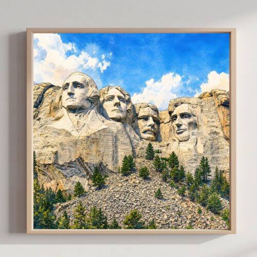 Mount Rushmore Black Hills South Dakota Watercolor Print: USA Travel Art Poster