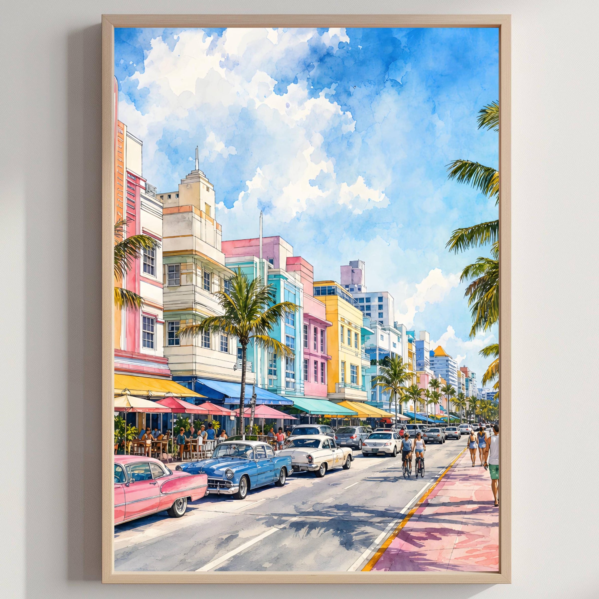 Miami South Beach Florida Watercolor Print: USA Travel Art Poster