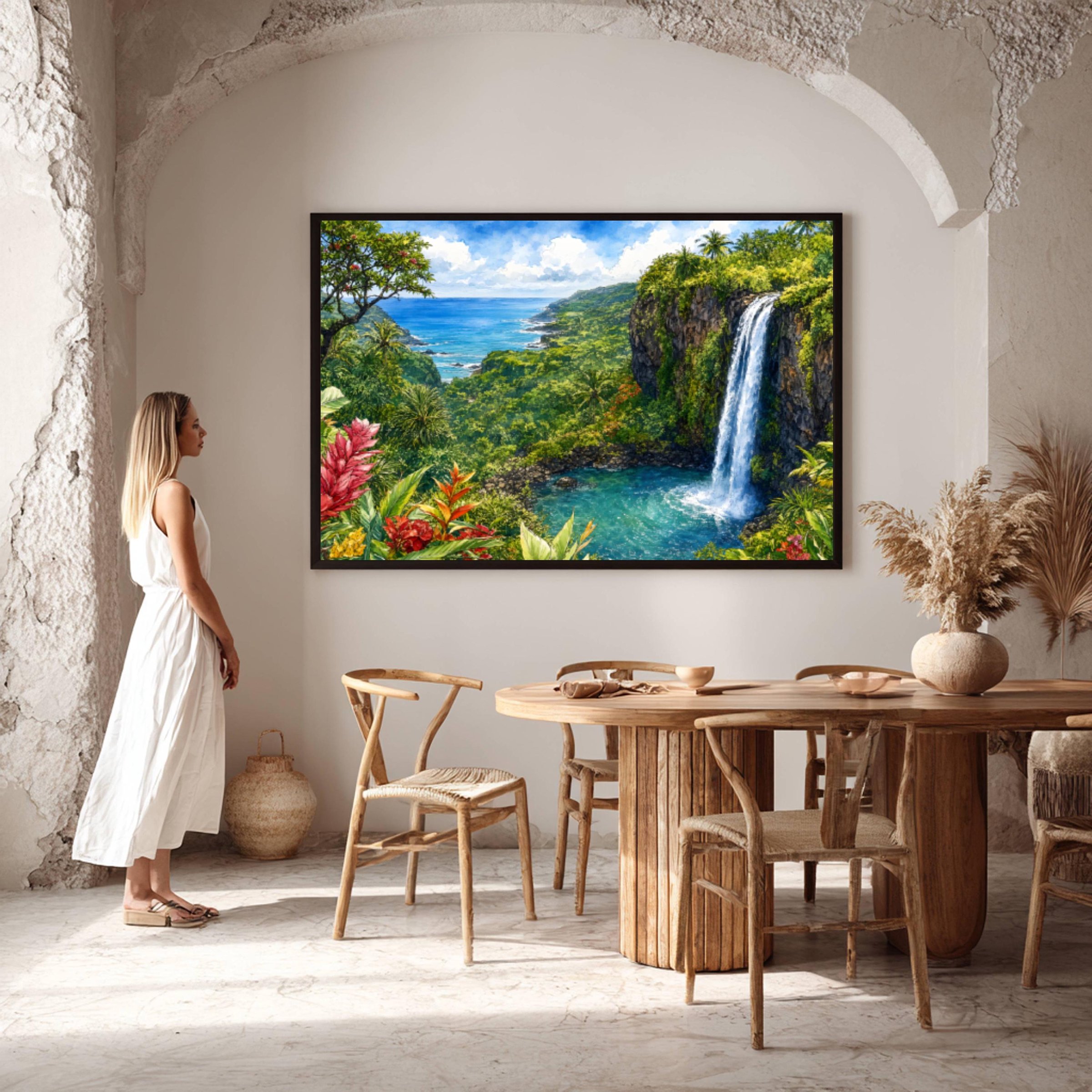 Road to Hana Waterfall Maui Hawaii Watercolor Print: USA Travel Art Poster - Image 2