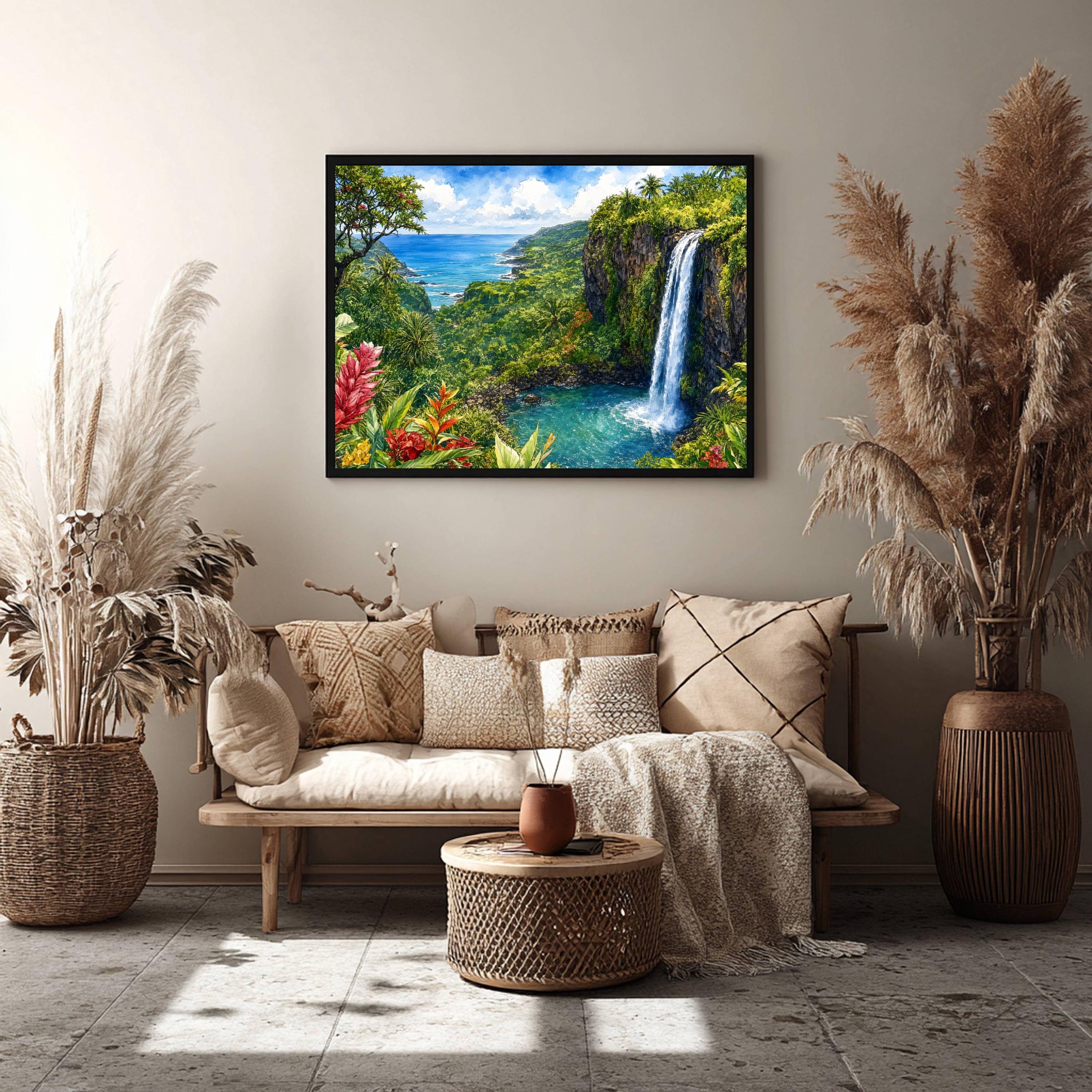 Road to Hana Waterfall Maui Hawaii Watercolor Print: USA Travel Art Poster - Image 3
