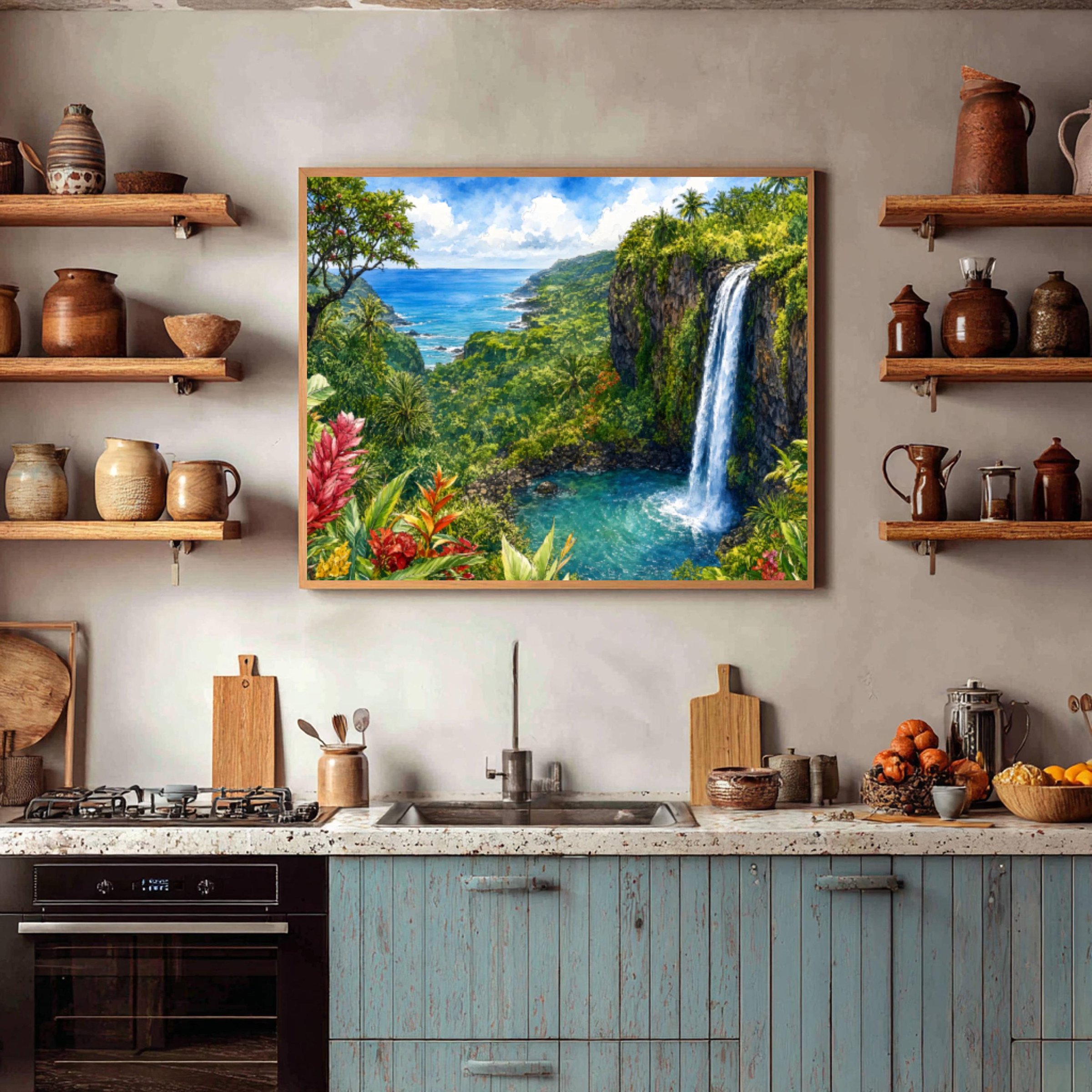 Road to Hana Waterfall Maui Hawaii Watercolor Print: USA Travel Art Poster - Image 5