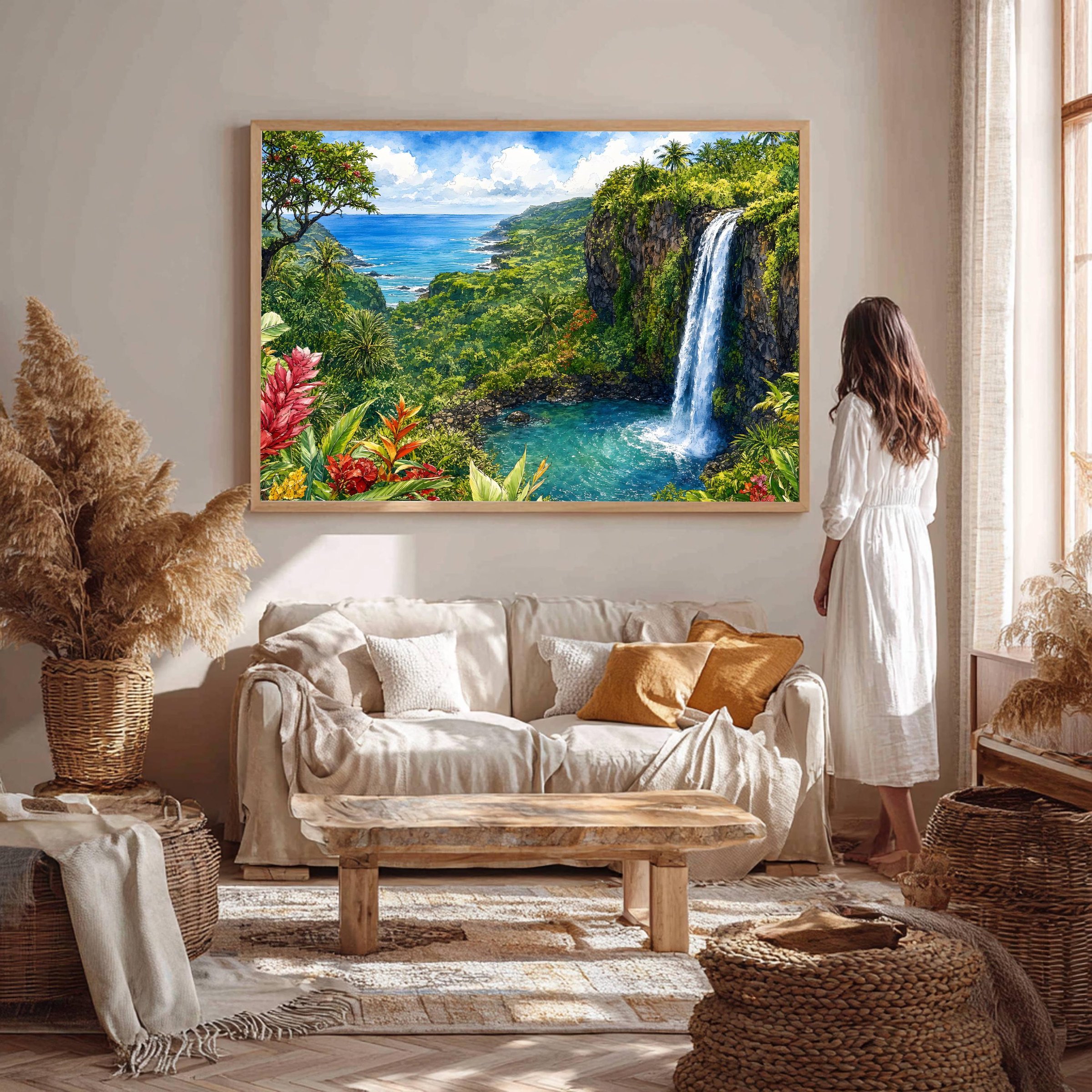Road to Hana Waterfall Maui Hawaii Watercolor Print: USA Travel Art Poster - Image 6