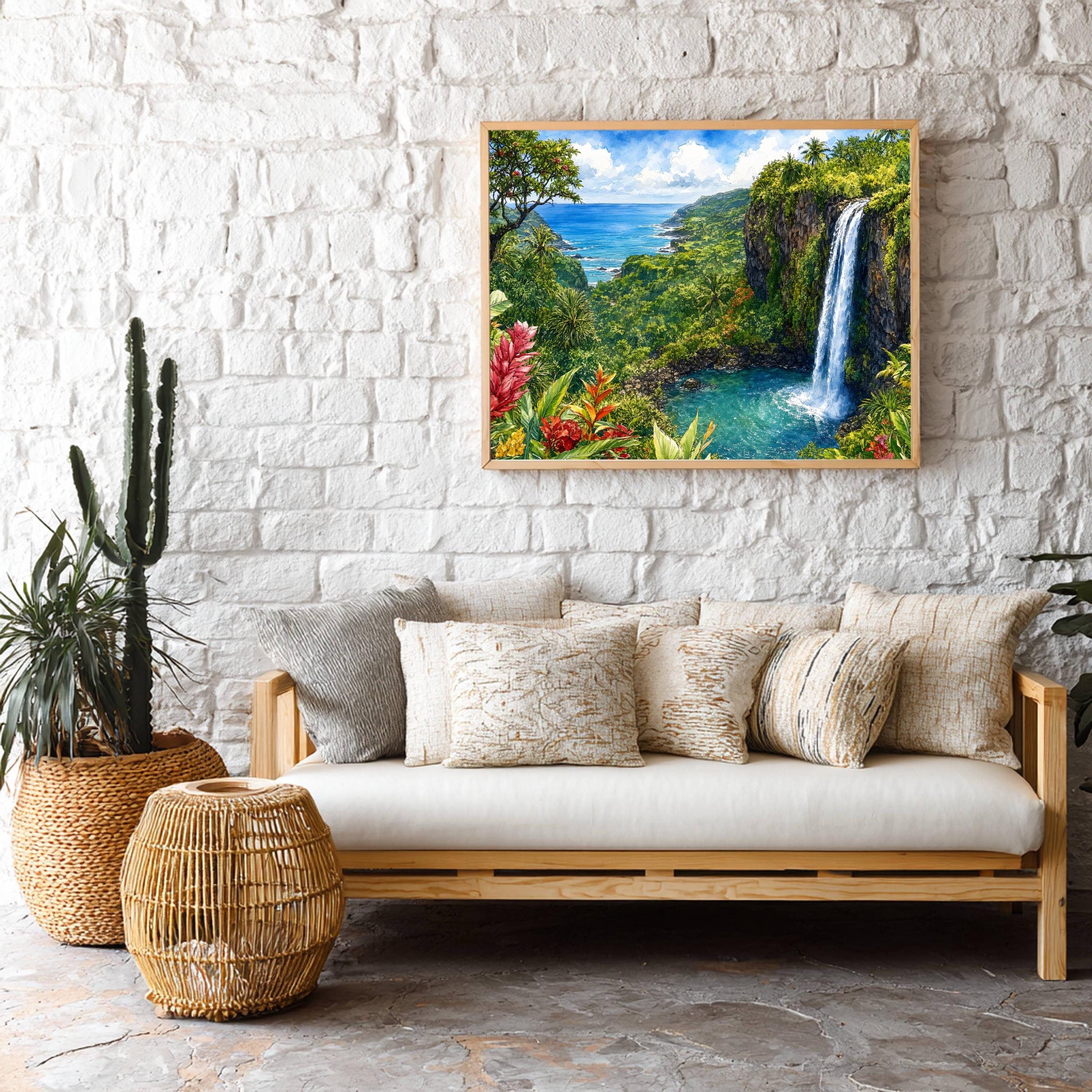 Road to Hana Waterfall Maui Hawaii Watercolor Print: USA Travel Art Poster - Image 7