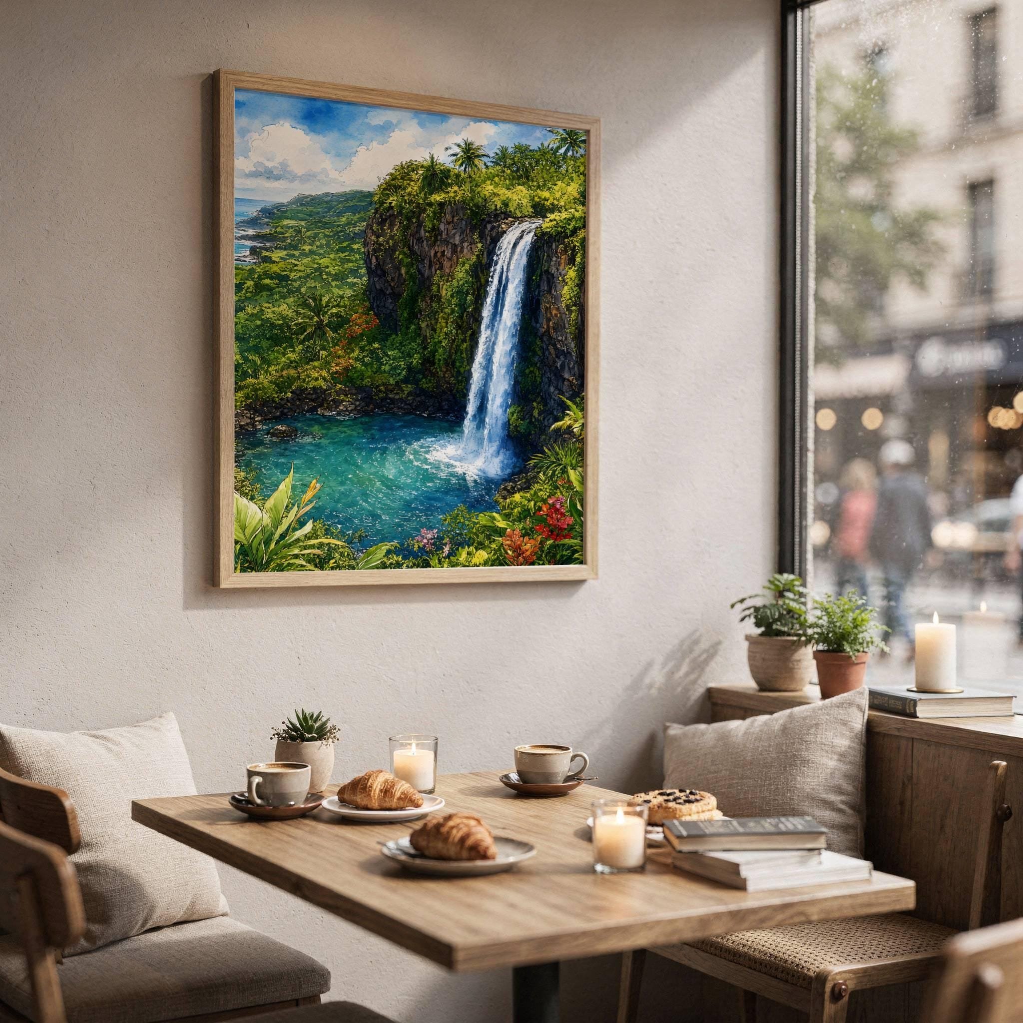 Road to Hana Waterfall Maui Hawaii Watercolor Print: USA Travel Art Poster - Image 3
