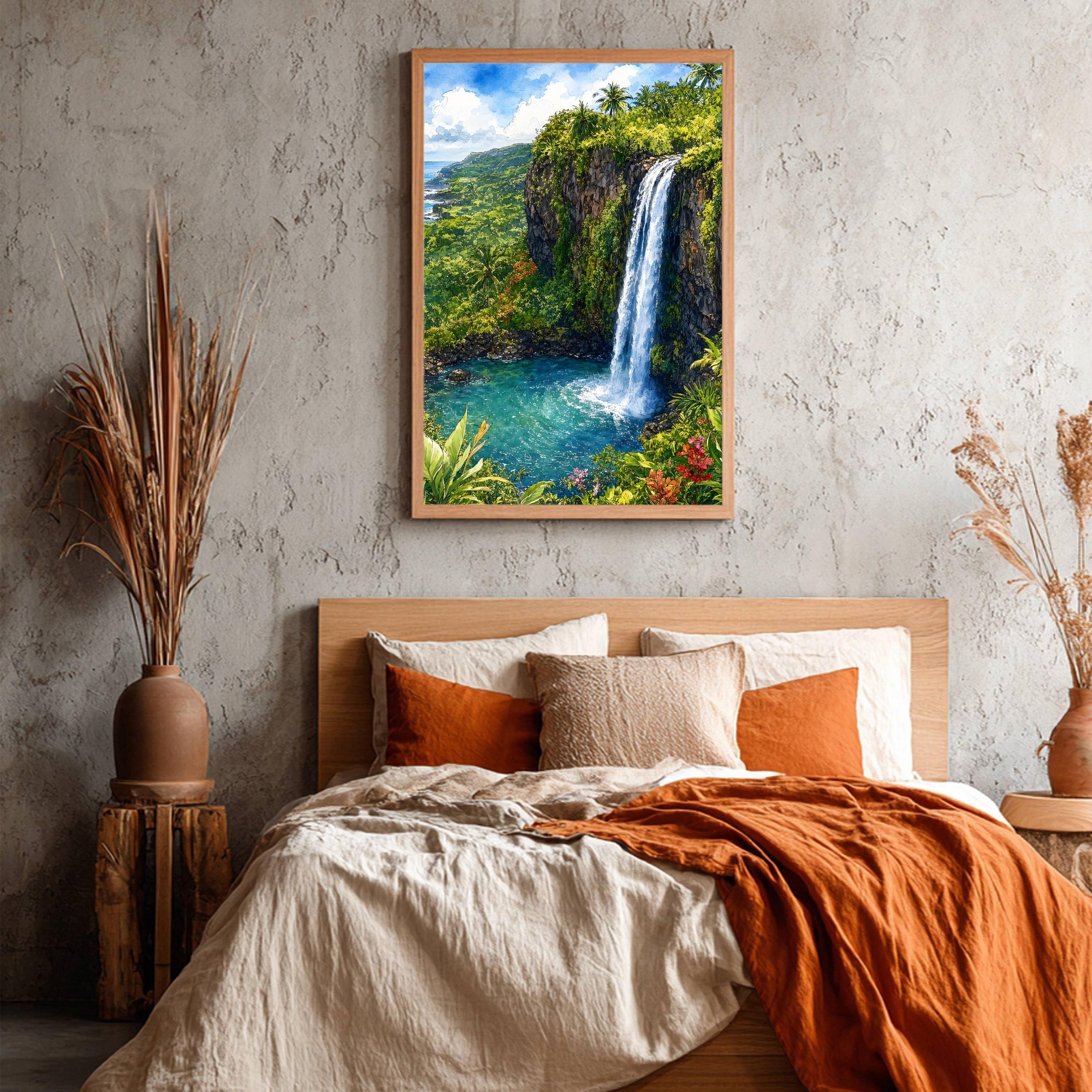 Road to Hana Waterfall Maui Hawaii Watercolor Print: USA Travel Art Poster - Image 4