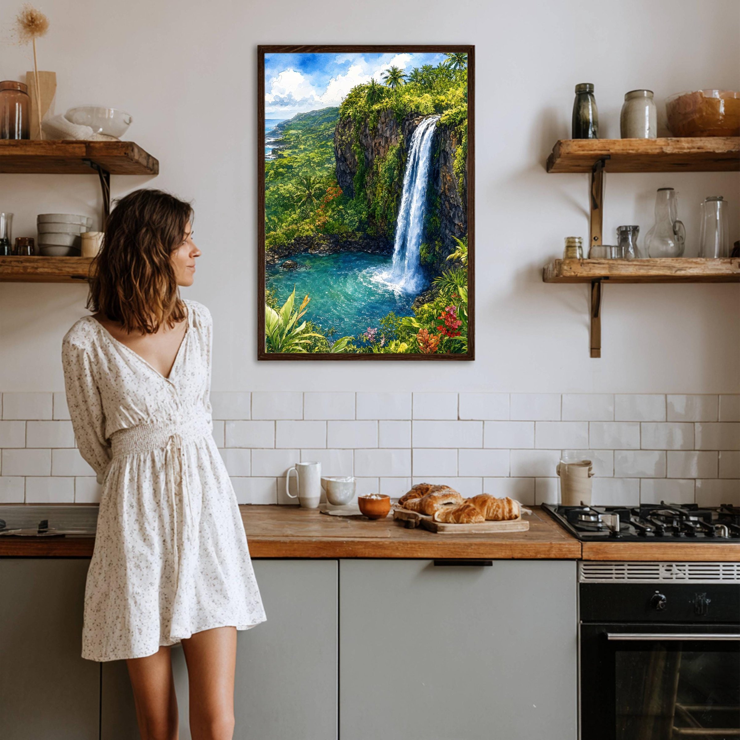 Road to Hana Waterfall Maui Hawaii Watercolor Print: USA Travel Art Poster - Image 5