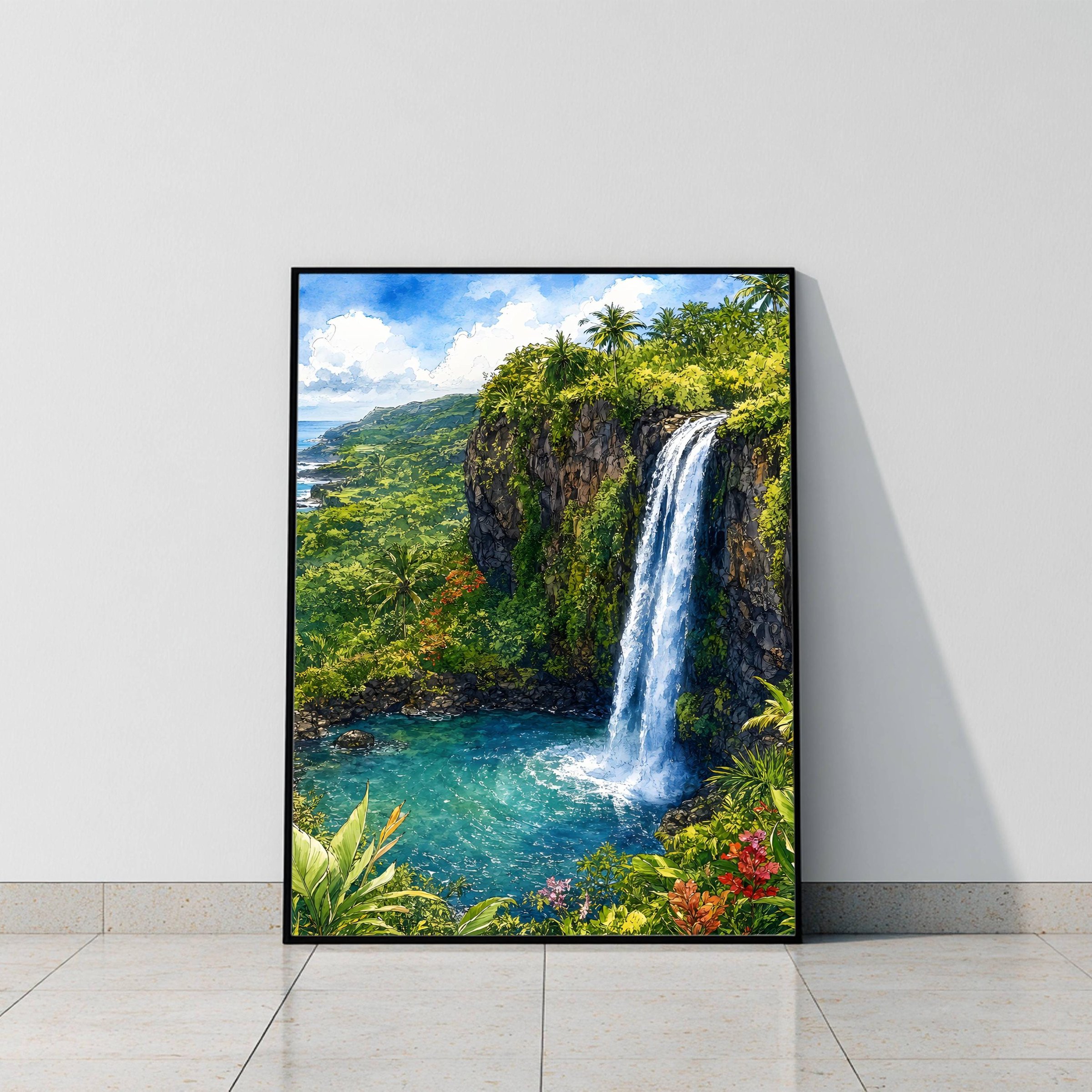 Road to Hana Waterfall Maui Hawaii Watercolor Print: USA Travel Art Poster - Image 6