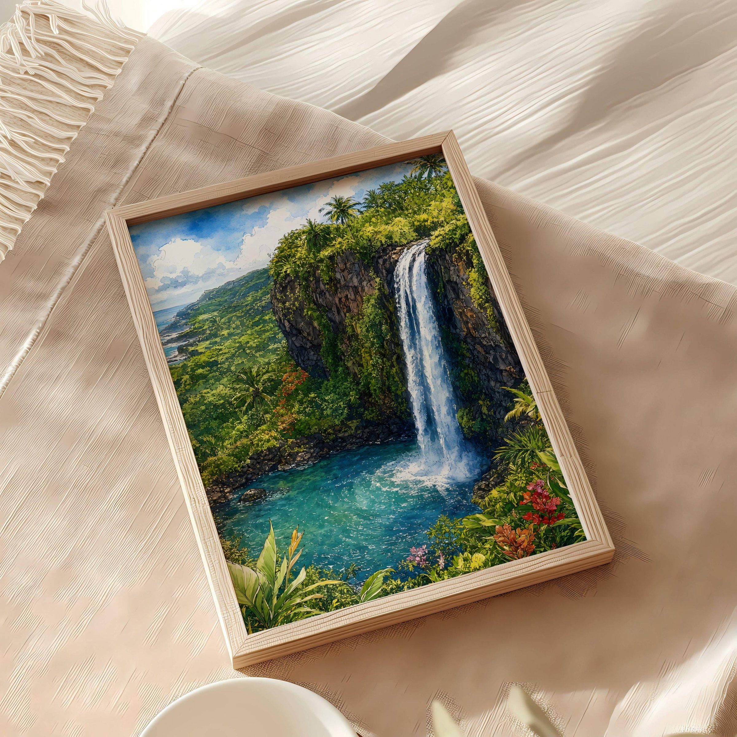 Road to Hana Waterfall Maui Hawaii Watercolor Print: USA Travel Art Poster - Image 8
