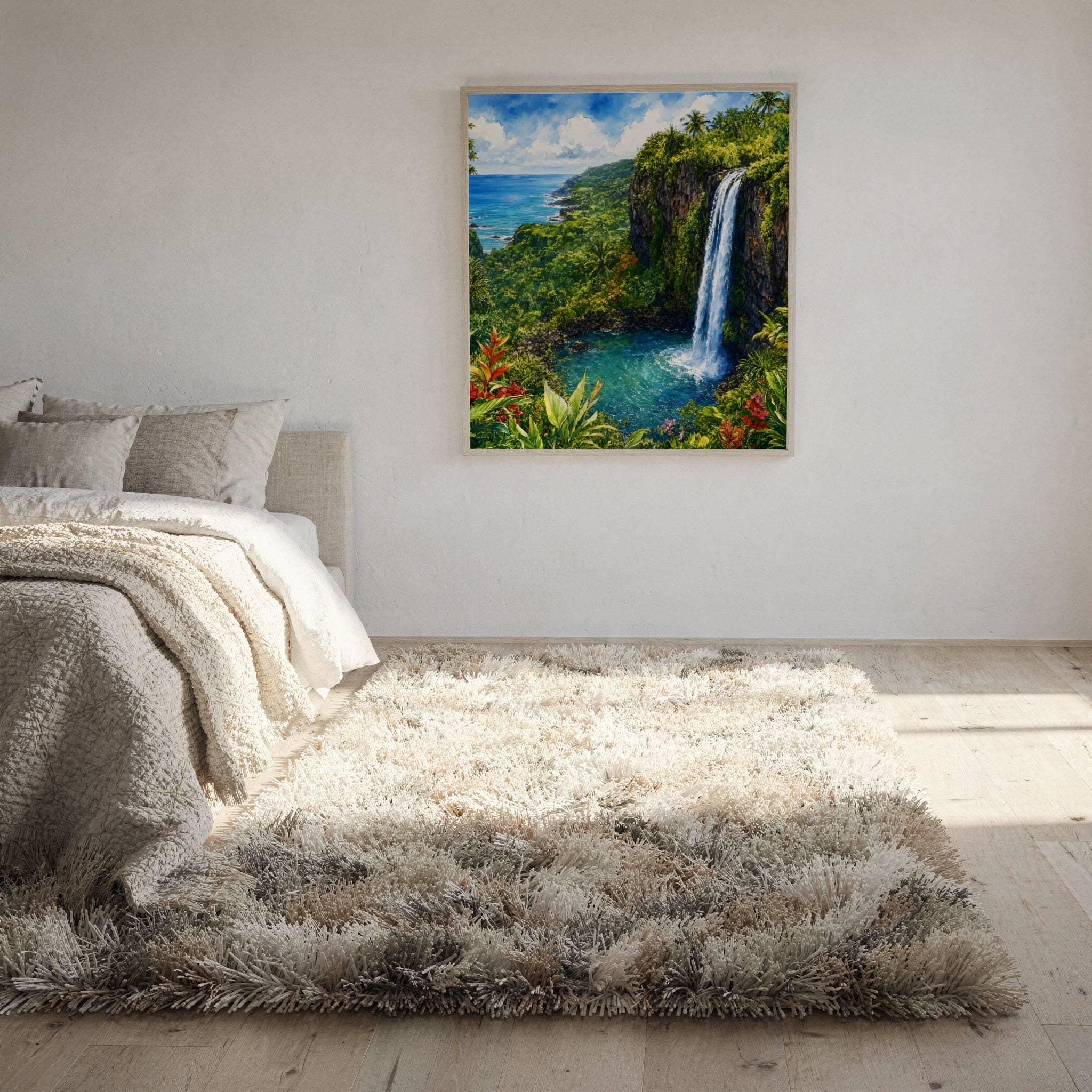 Maui Road to Hana Waterfall Hawaii Watercolor Print: USA Travel Art Poster - Image 10