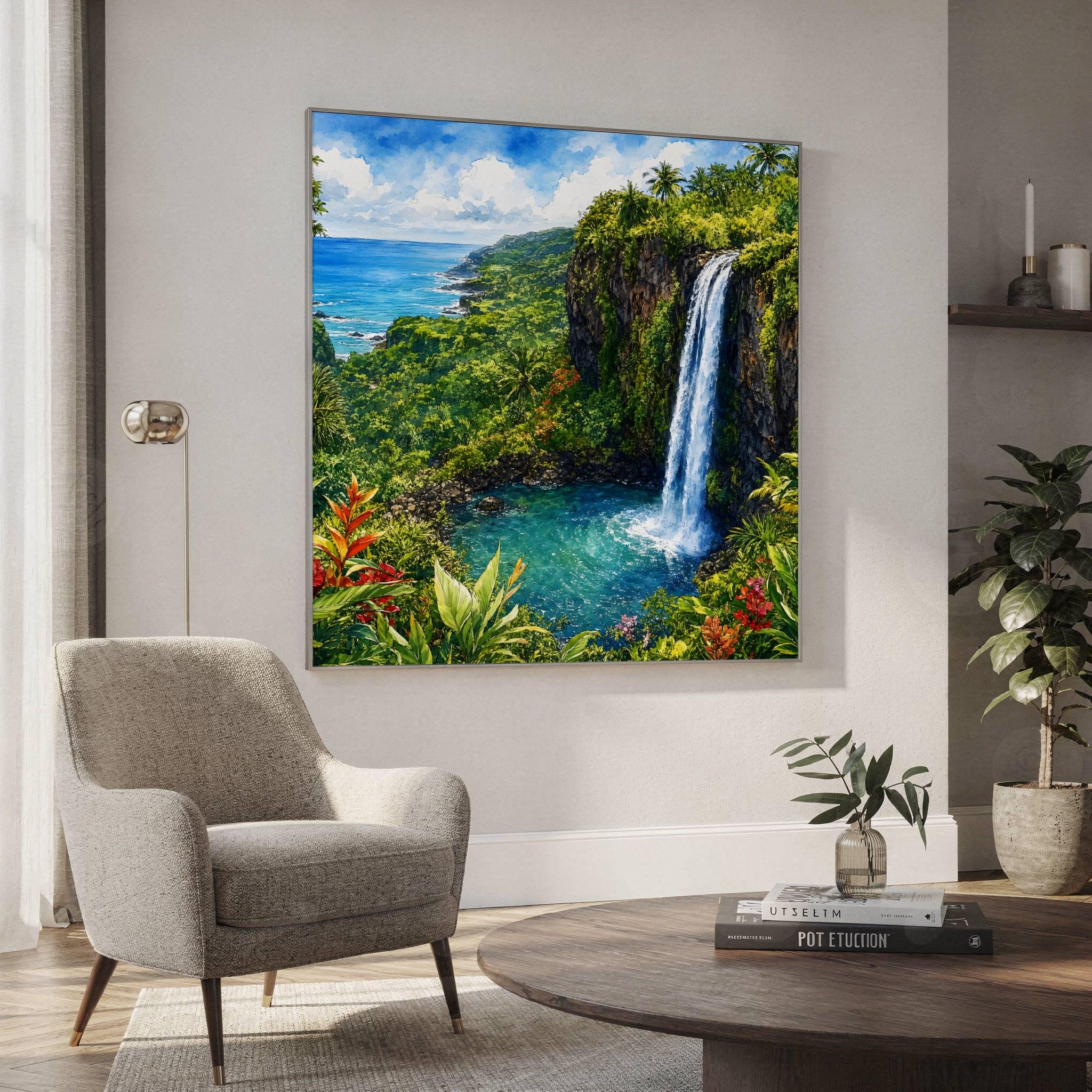 Maui Road to Hana Waterfall Hawaii Watercolor Print: USA Travel Art Poster - Image 2