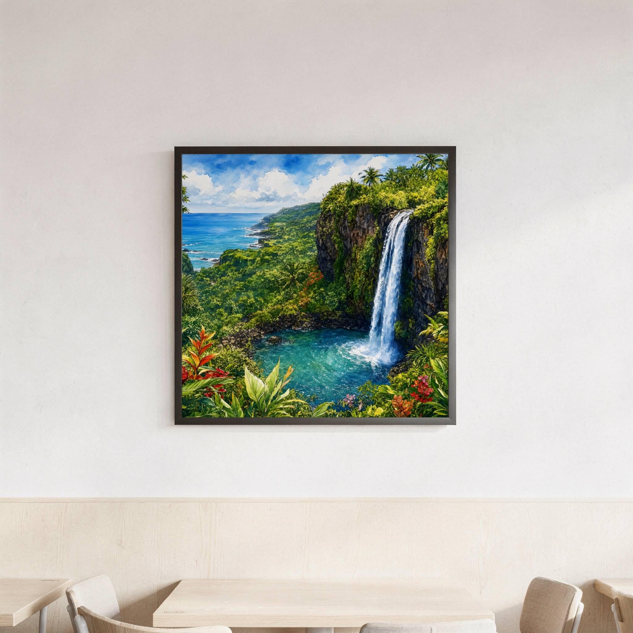 Maui Road to Hana Waterfall Hawaii Watercolor Print: USA Travel Art Poster - Image 3