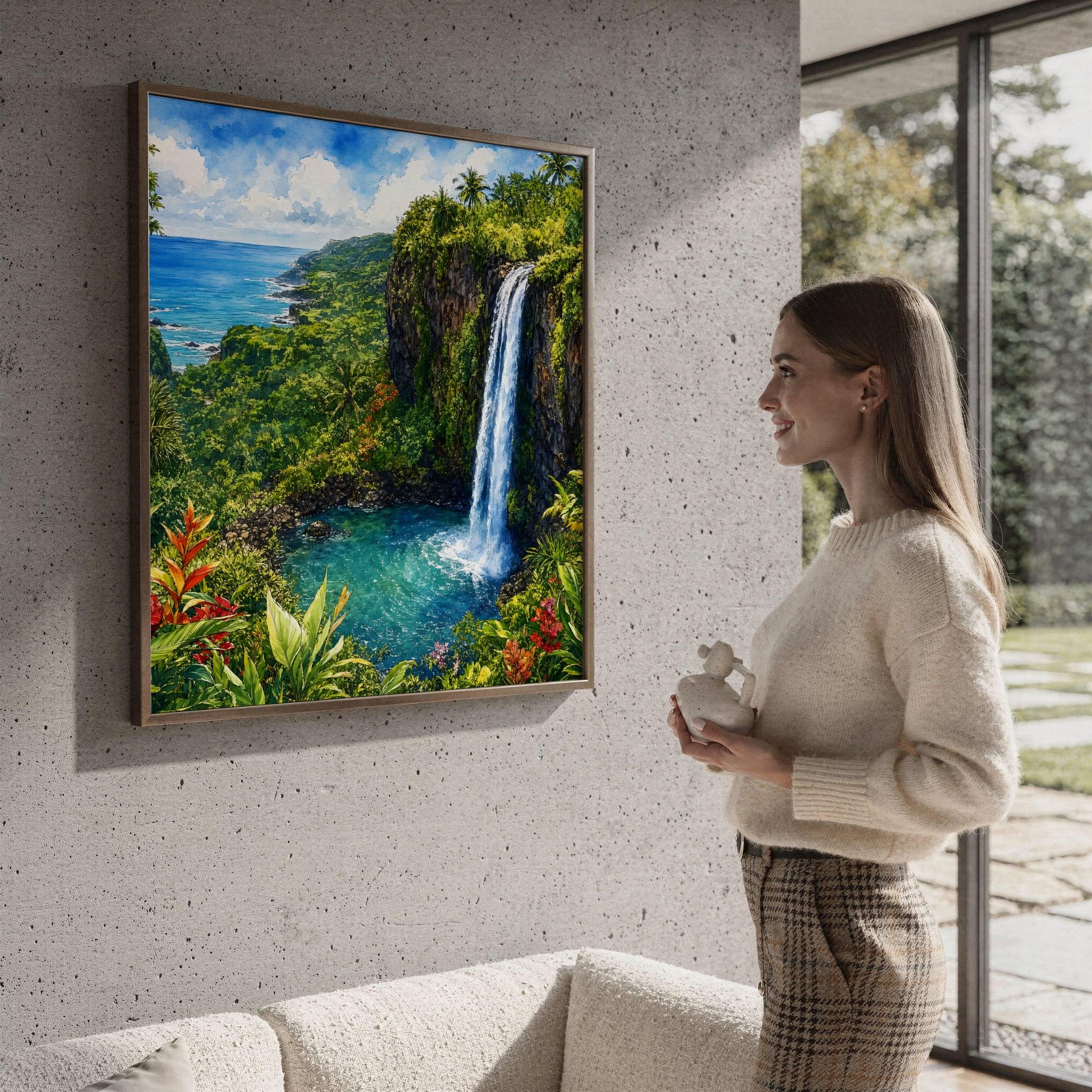 Maui Road to Hana Waterfall Hawaii Watercolor Print: USA Travel Art Poster - Image 4
