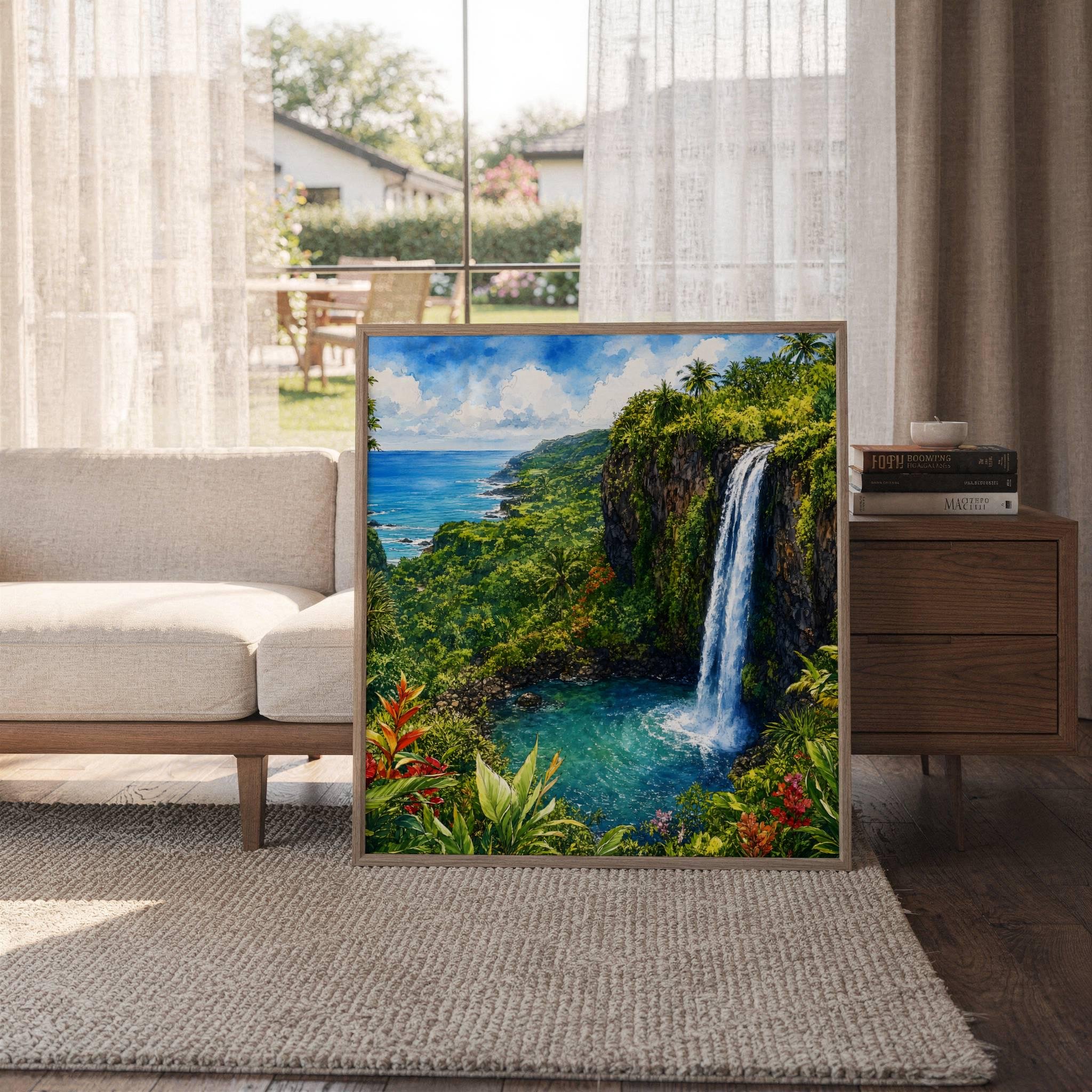 Maui Road to Hana Waterfall Hawaii Watercolor Print: USA Travel Art Poster - Image 6