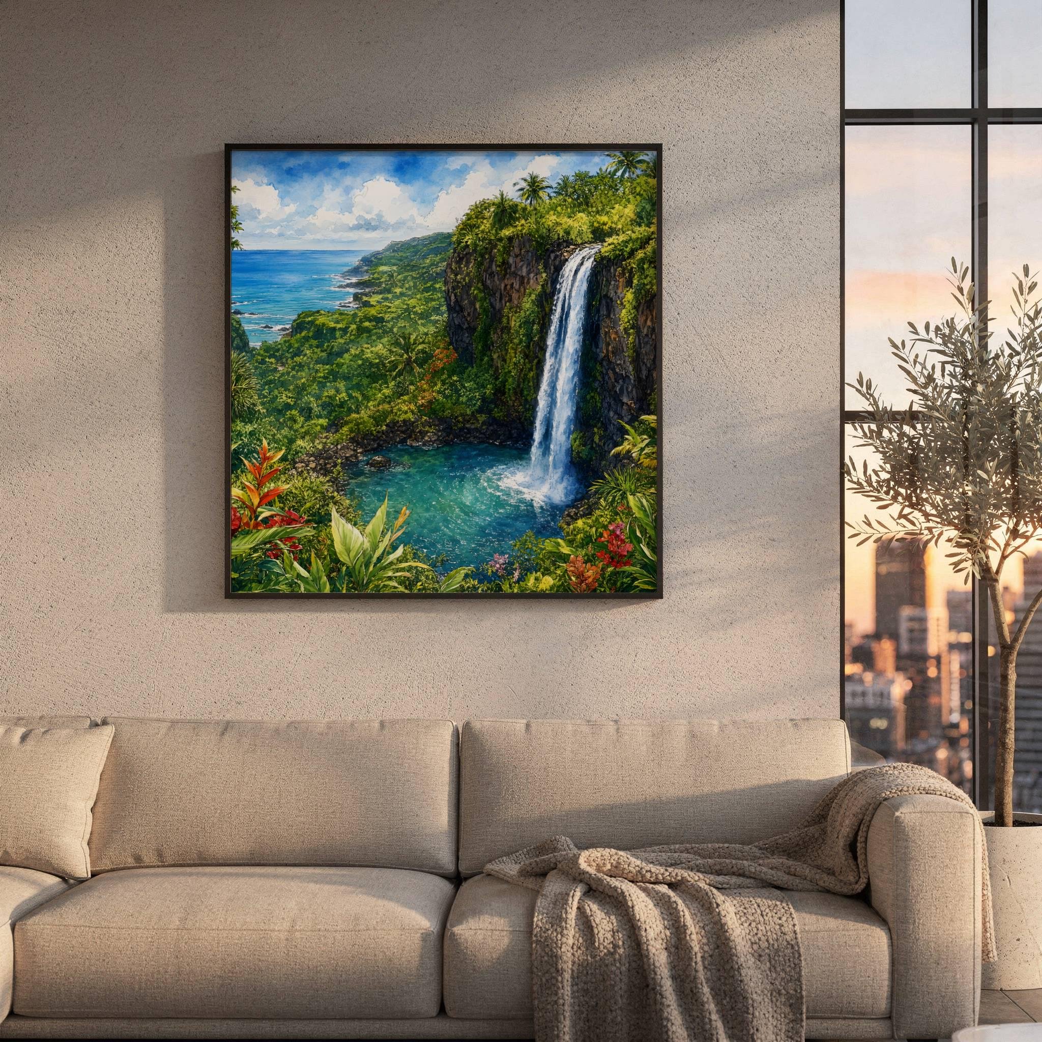 Maui Road to Hana Waterfall Hawaii Watercolor Print: USA Travel Art Poster - Image 8