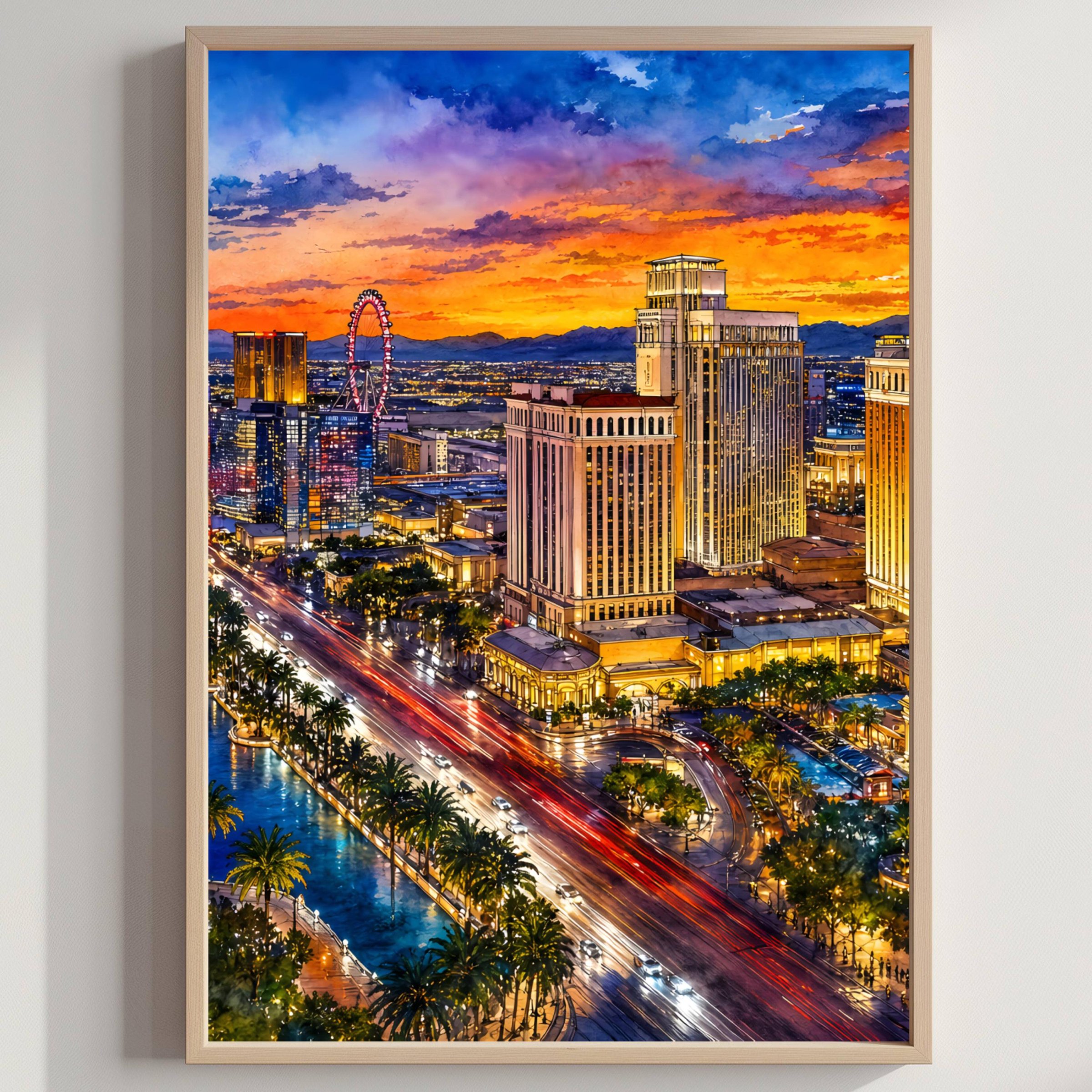 Las Vegas Strip Nevada Watercolor Print: USA Travel Art Poster