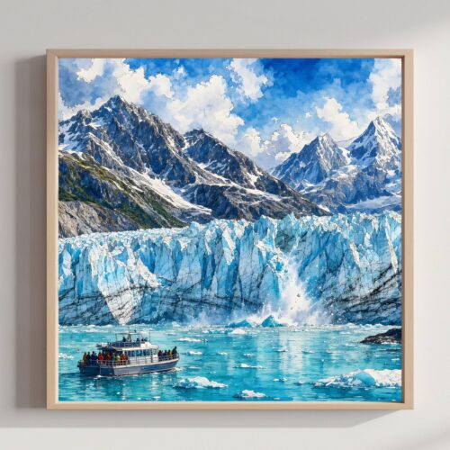 Kenai Fjords Glacier National Park Alaska Watercolor Print: USA Travel Art Poster