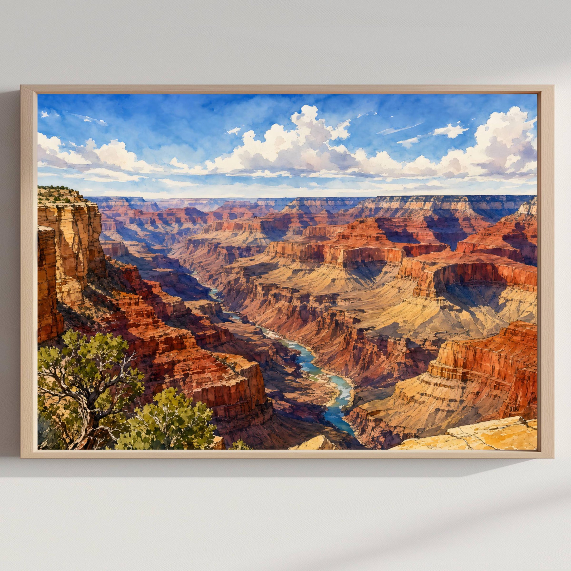 Grand Canyon Colorado River Arizona Watercolor Print: USA Travel Art Poster
