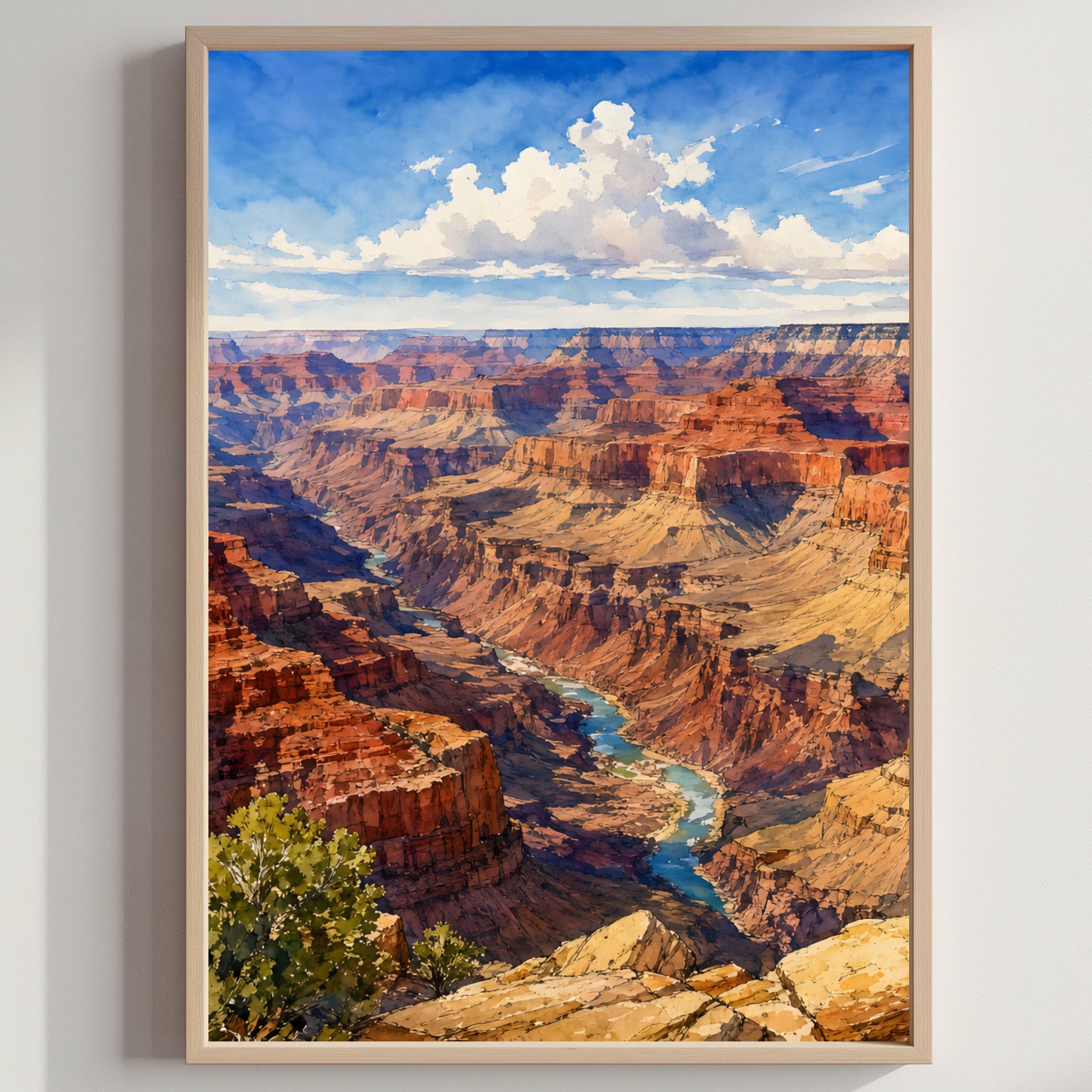 Grand Canyon Colorado River Arizona Watercolor Print: USA Travel Art Poster