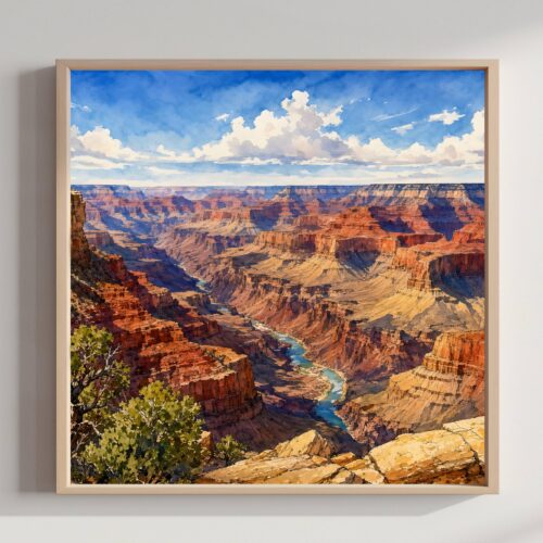 Grand Canyon Colorado River Arizona Watercolor Print: USA Travel Art Poster