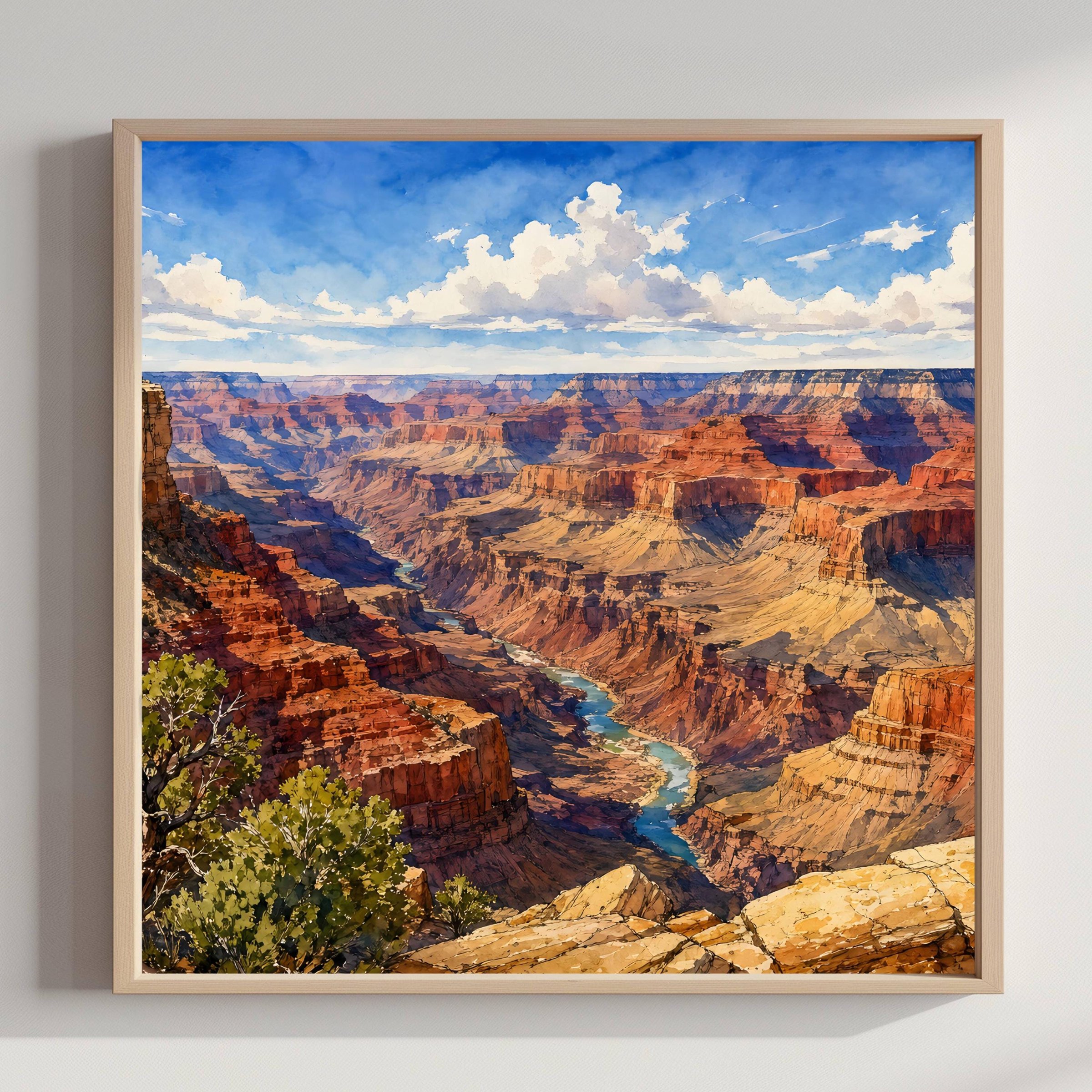 Grand Canyon Colorado River Arizona Watercolor Print: USA Travel Art Poster