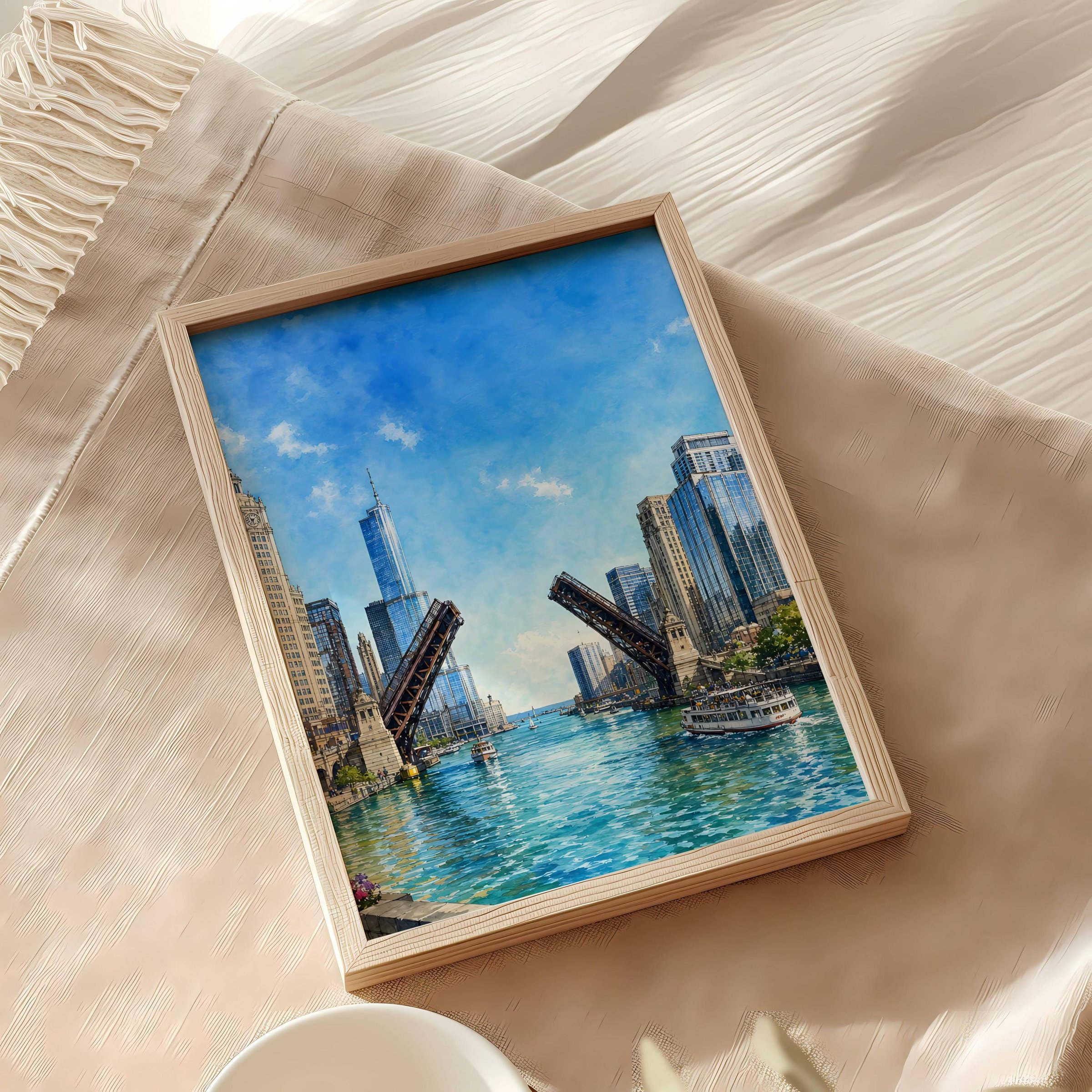 Chicago Illinois Watercolor Print: River Drawbridge USA Travel Art Poster - Image 8