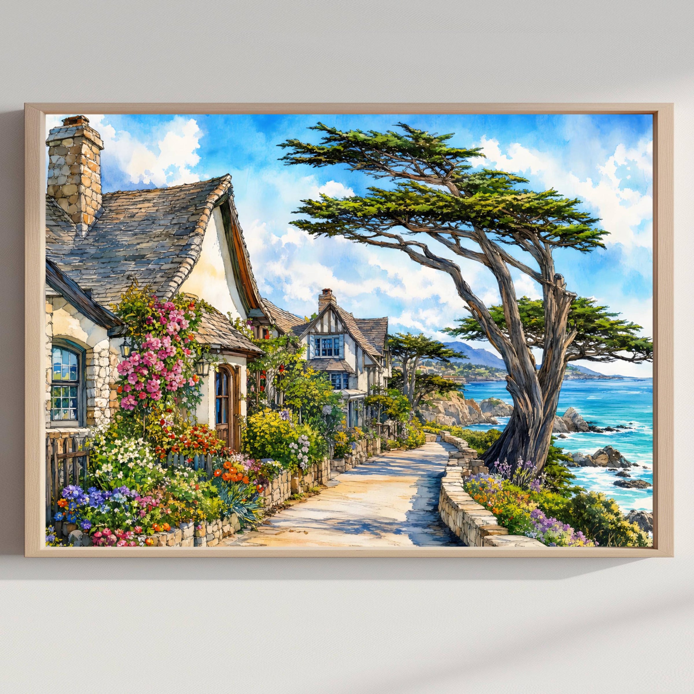 Carmel-by-the-Sea California Watercolor Print: USA Travel Art Poster