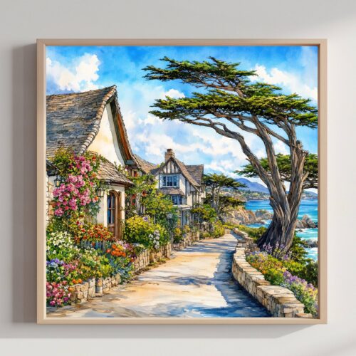 Carmel-by-the-Sea California Watercolor Print: USA Travel Art Poster