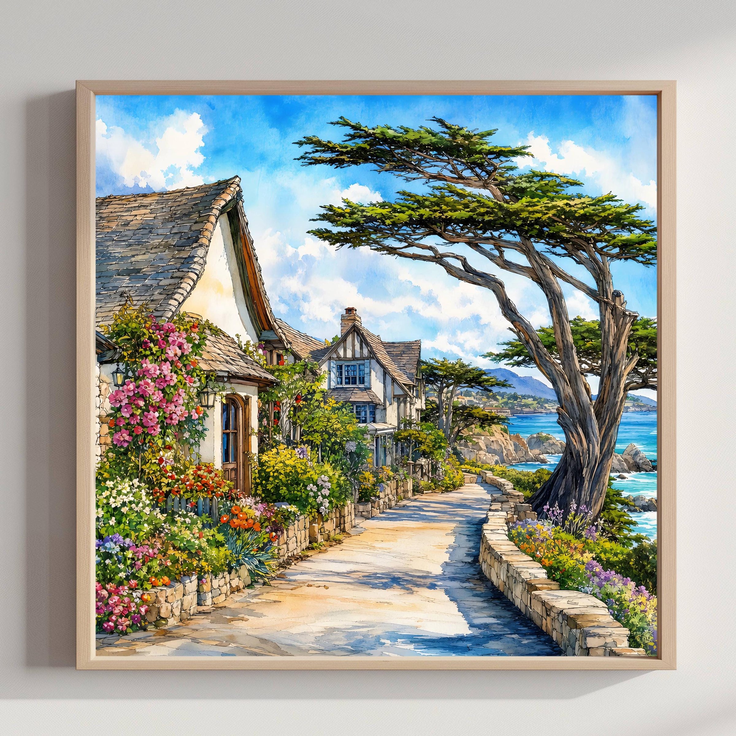 Carmel-by-the-Sea California Watercolor Print: USA Travel Art Poster
