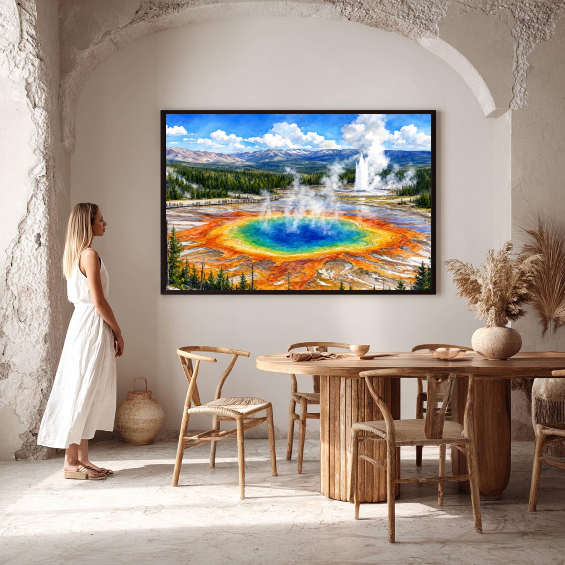 Yellowstone Grand Prismatic Wyoming Watercolor Print: National Park Travel Art Poster - Image 6