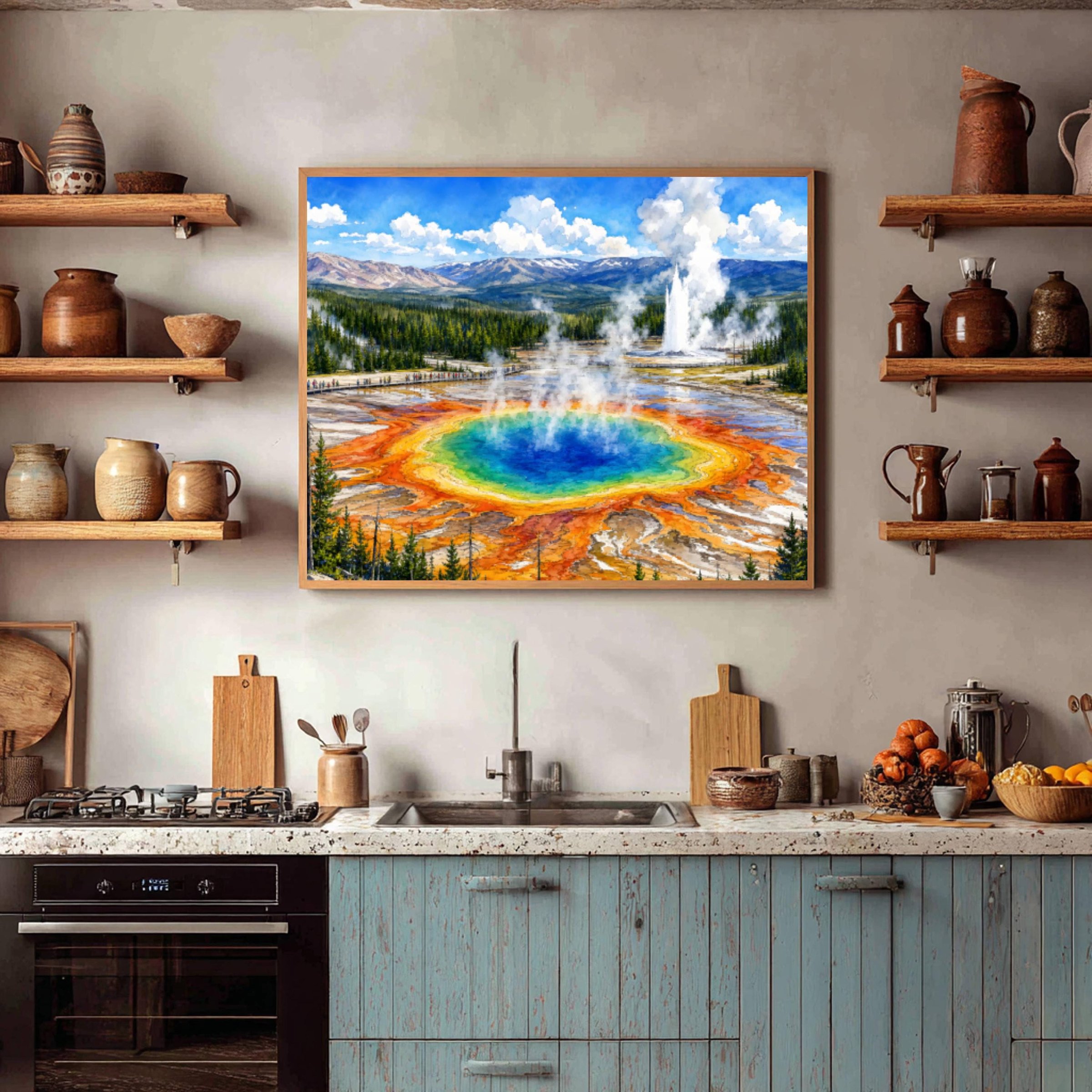 Yellowstone Grand Prismatic Wyoming Watercolor Print: National Park Travel Art Poster - Image 7