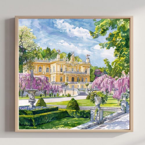 Schönbrunn Palace Vienna Austria Watercolor Print: Square Travel Art Poster