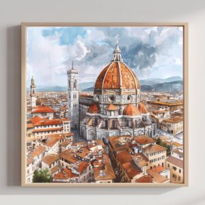 Duomo Santa Maria del Fiore Florence Italy Watercolor Print: Square Travel Art Poster