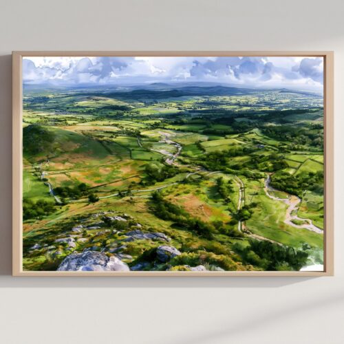 Dartmoor National Park England Watercolor Print: UK Travel Art Poster