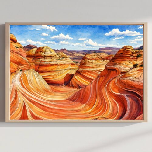 The Wave Coyote Buttes Arizona Watercolor Print: USA Travel Art Poster