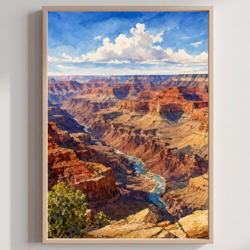 Grand Canyon Colorado River Arizona Watercolor Print: USA Travel Art Poster