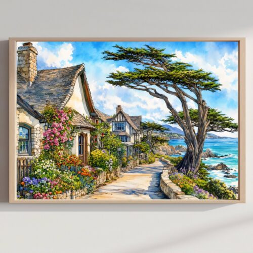 Carmel-by-the-Sea California Watercolor Print: USA Travel Art Poster