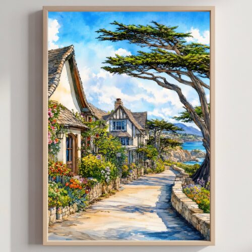 Carmel-by-the-Sea California Watercolor Print: USA Travel Art Poster